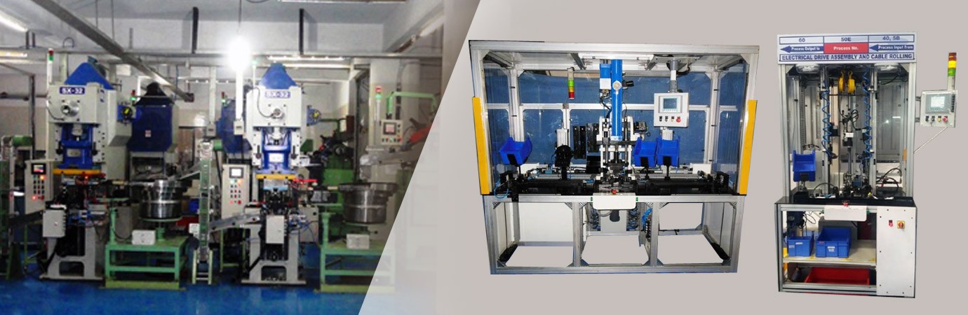 Cable Assembly Set-Up For Automobiles, Clutch Assembly Machine For Tape Deck, Conveyorized Automation For Assembly & Testing Of Roller Bearings, High Speed Rivet Inserting Machine For Bearing Cages, Steel Wire Conduit Making Machine